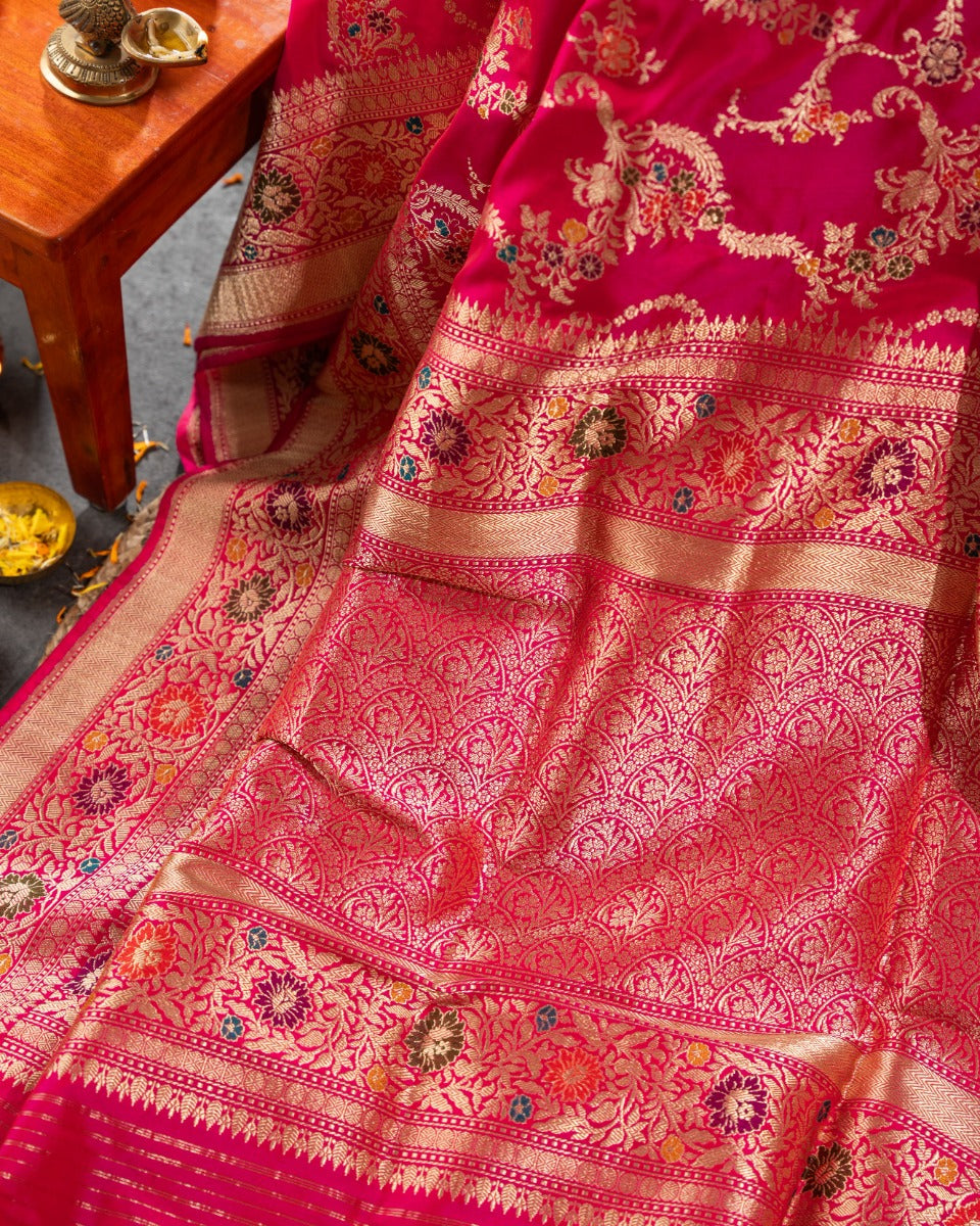 Banarasi Silk Jaal Pink Saree