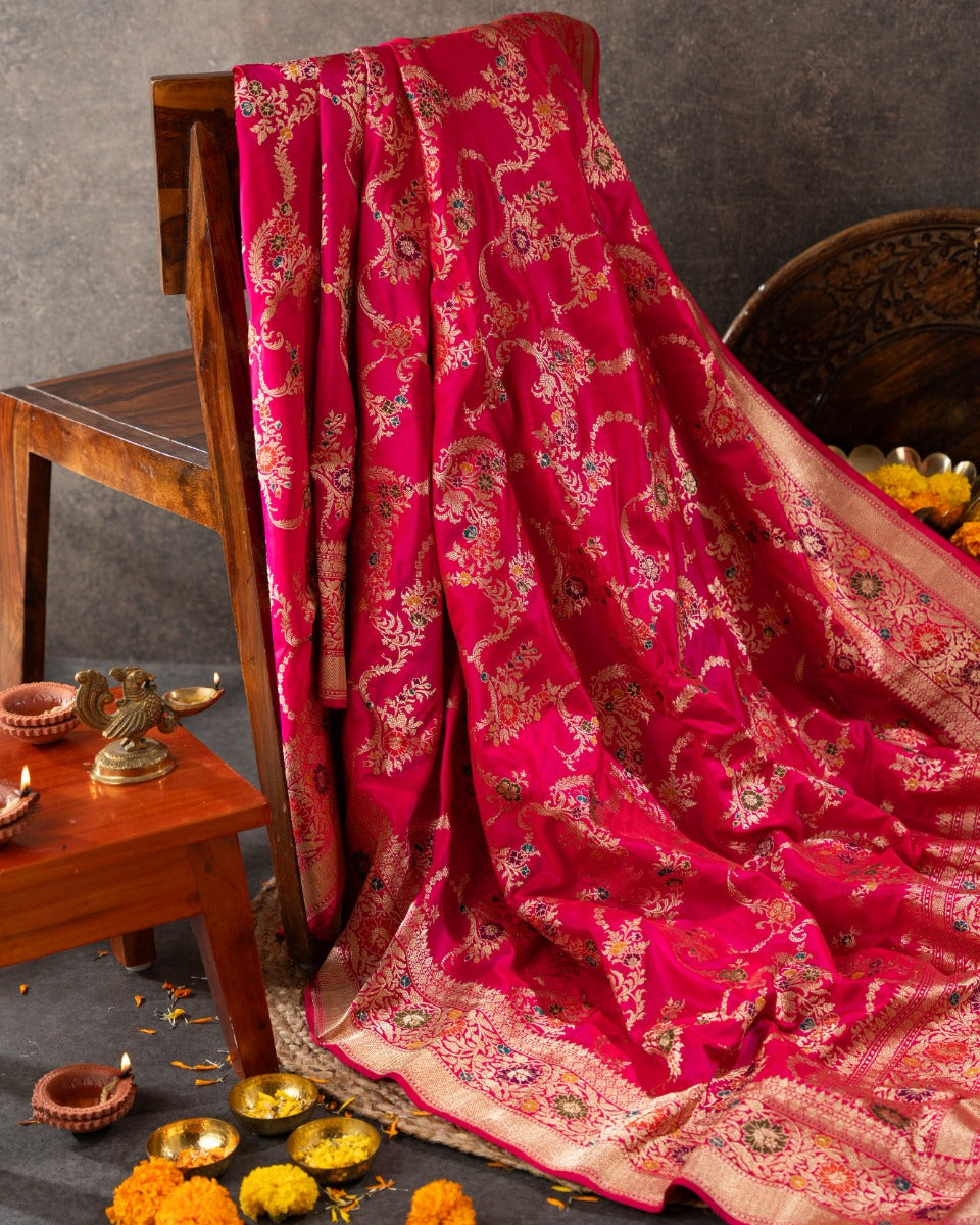 Banarasi Silk Jaal Pink Saree