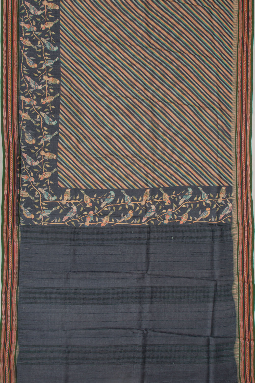 Tussar Printed Dark Blue Saree