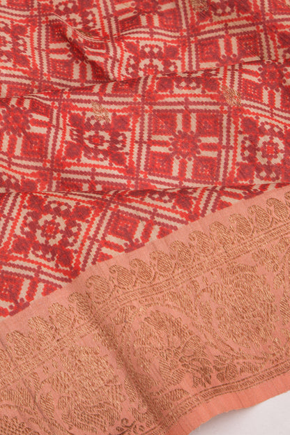 Tussar Printed Red Saree