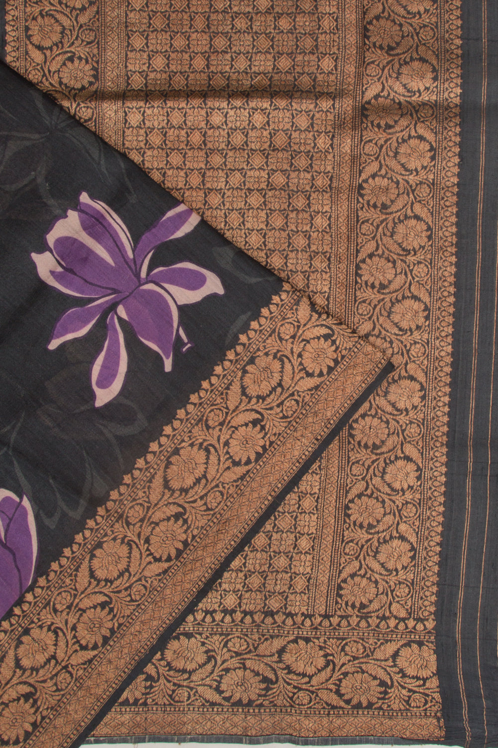 Chanderi Silk Printed Black Saree
