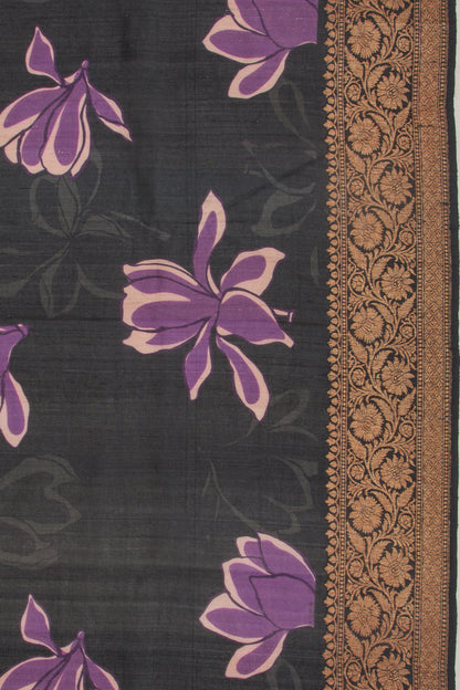 Chanderi Silk Printed Black Saree