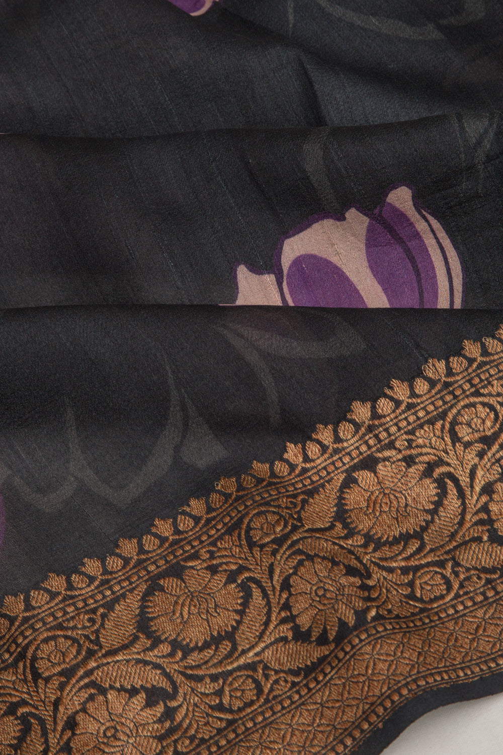 Chanderi Silk Printed Black Saree
