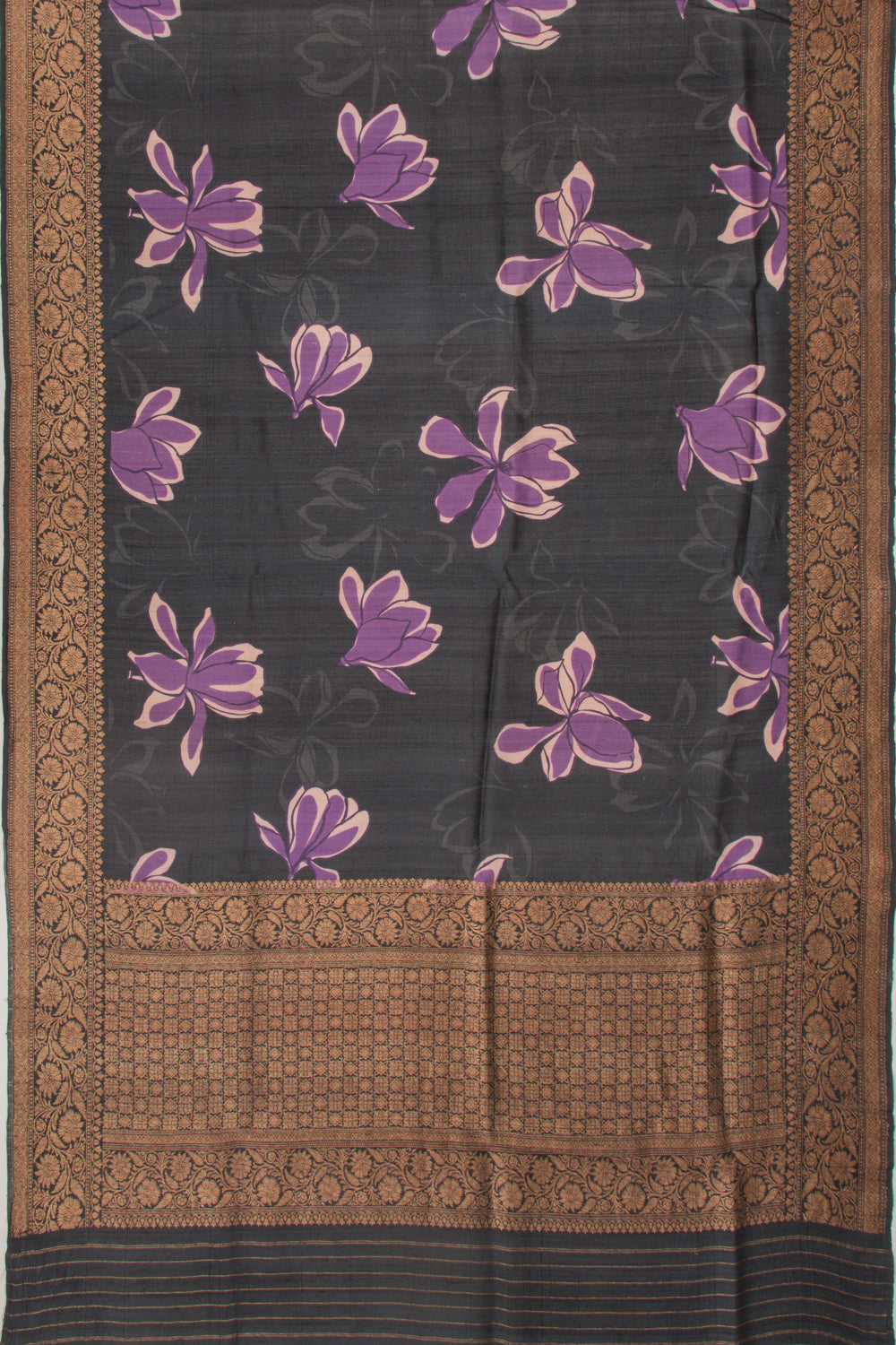 Chanderi Silk Printed Black Saree