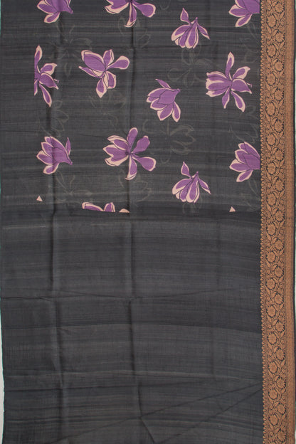 Chanderi Silk Printed Black Saree