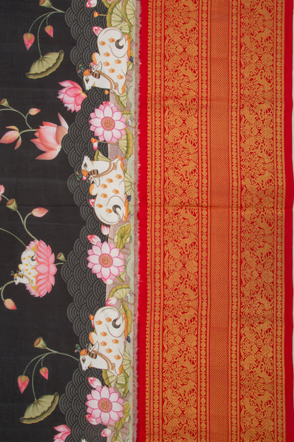 Kanchipuram Silk Floral Printed Black Saree
