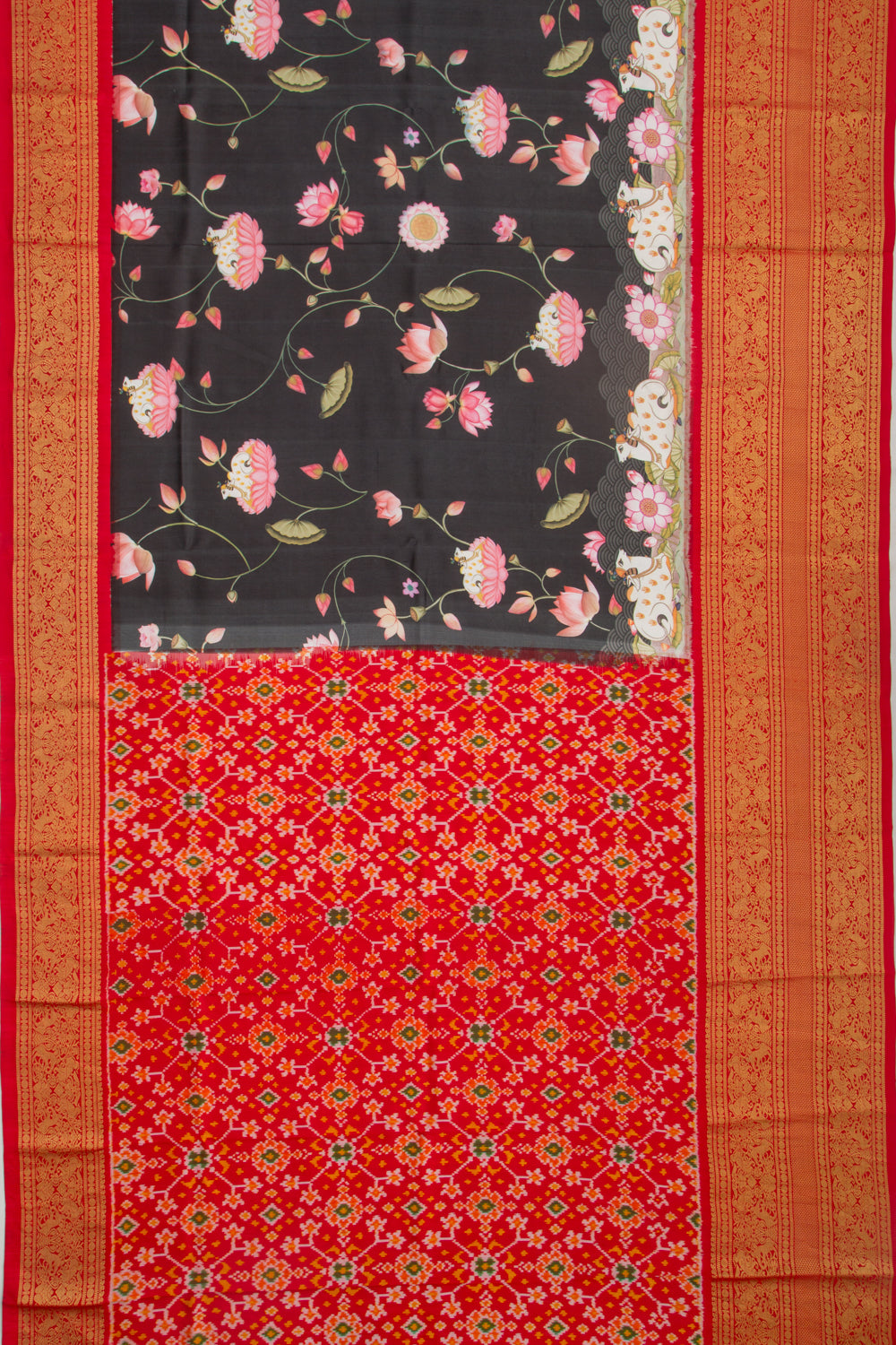 Kanchipuram Silk Floral Printed Black Saree