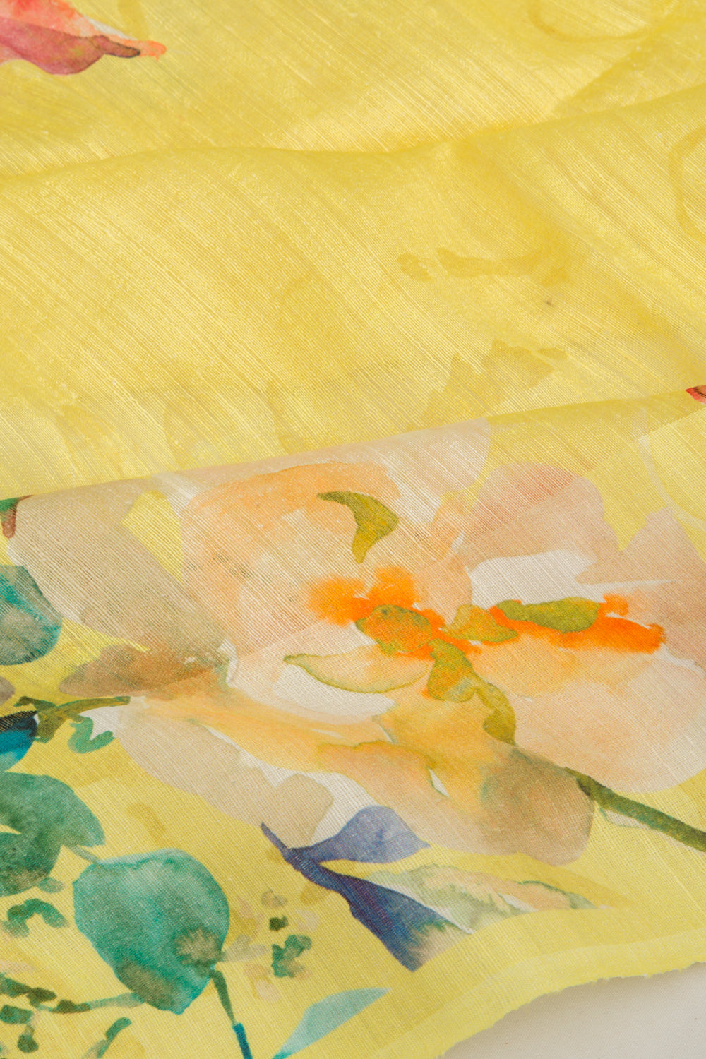 Matka Silk Floral Printed Lemon Yellow Saree