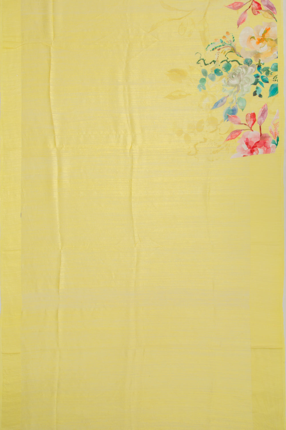Matka Silk Floral Printed Lemon Yellow Saree