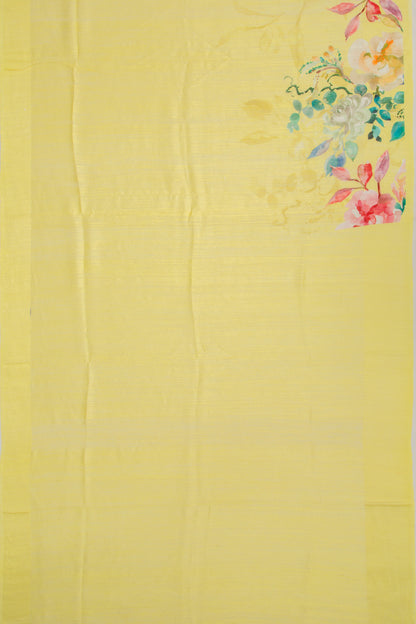 Matka Silk Floral Printed Lemon Yellow Saree