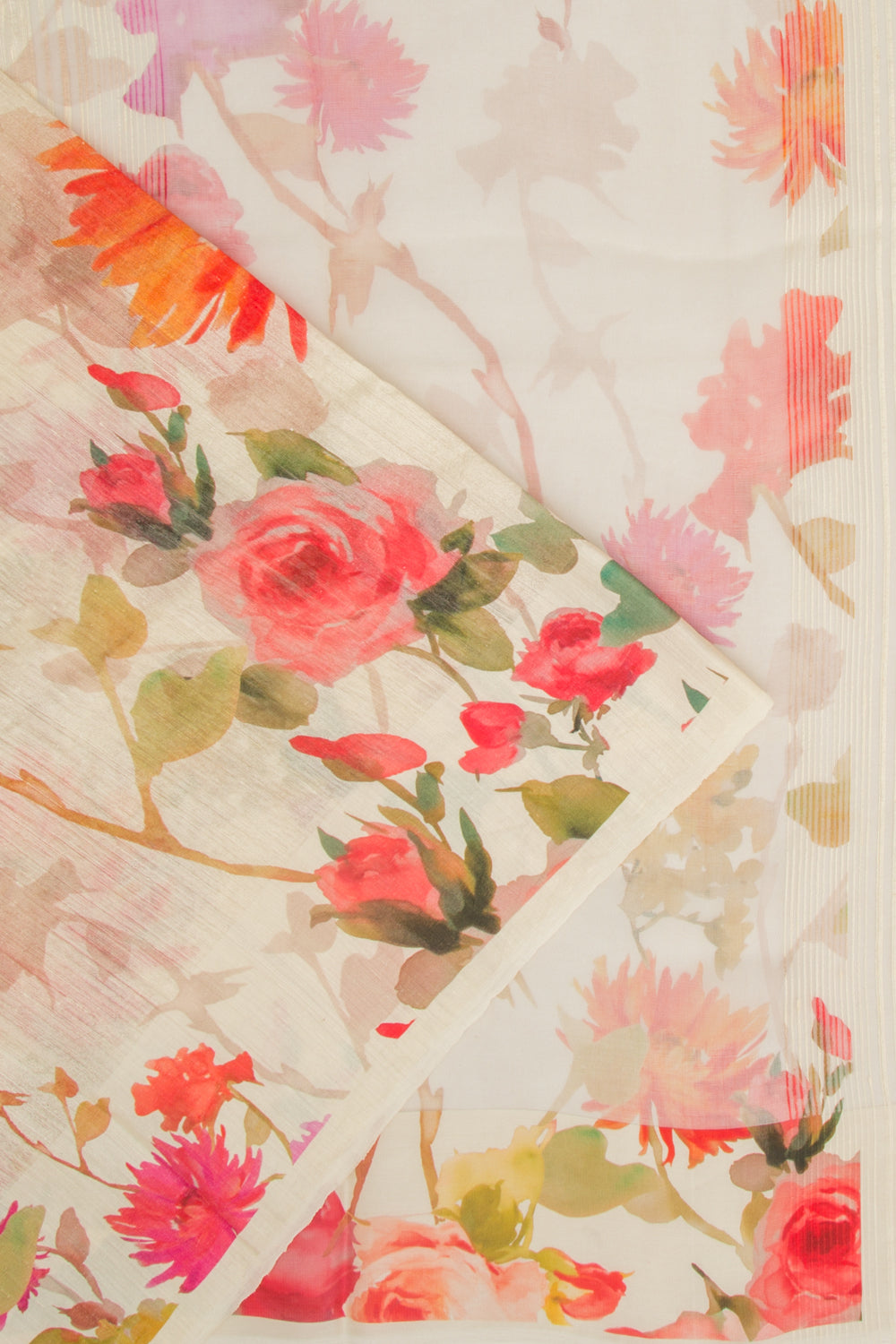 Matka Silk Floral Printed Cream Saree