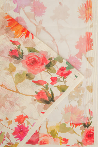 Matka Silk Floral Printed Cream Saree