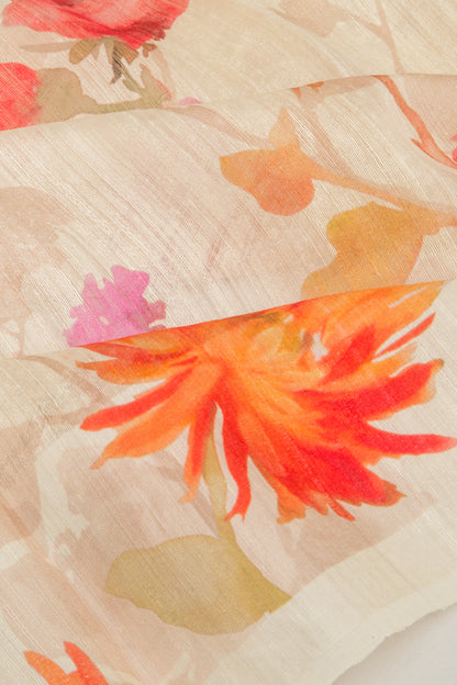 Matka Silk Floral Printed Cream Saree