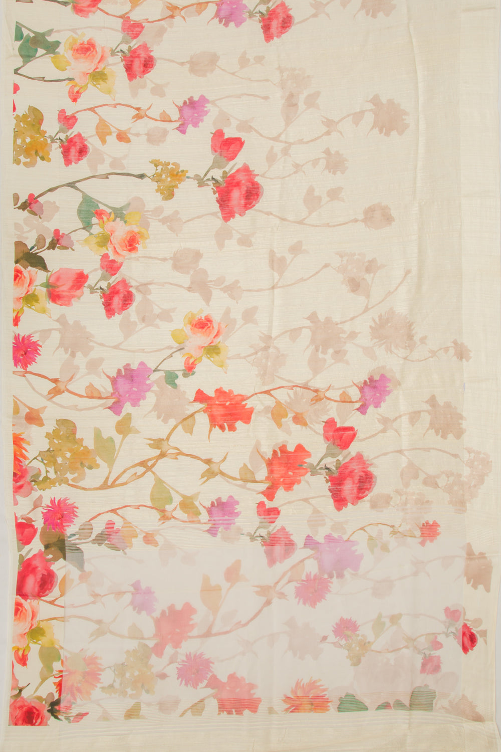 Matka Silk Floral Printed Cream Saree