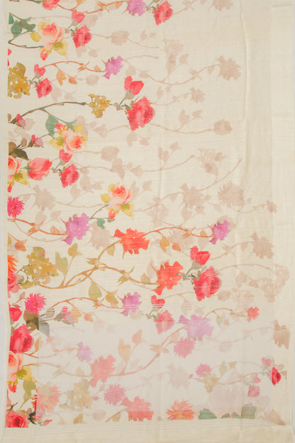 Matka Silk Floral Printed Cream Saree