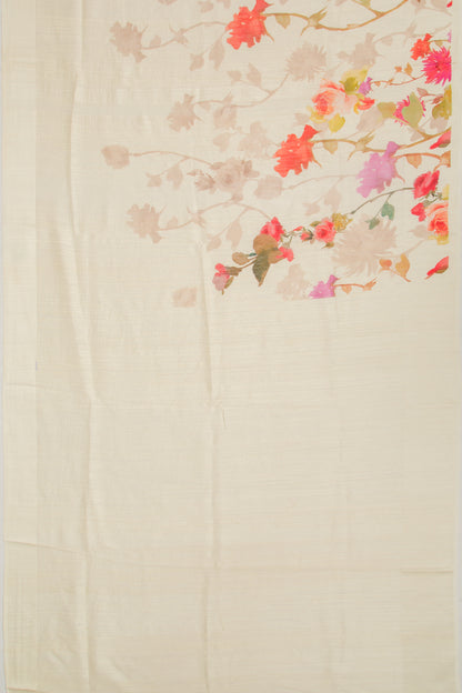 Matka Silk Floral Printed Cream Saree