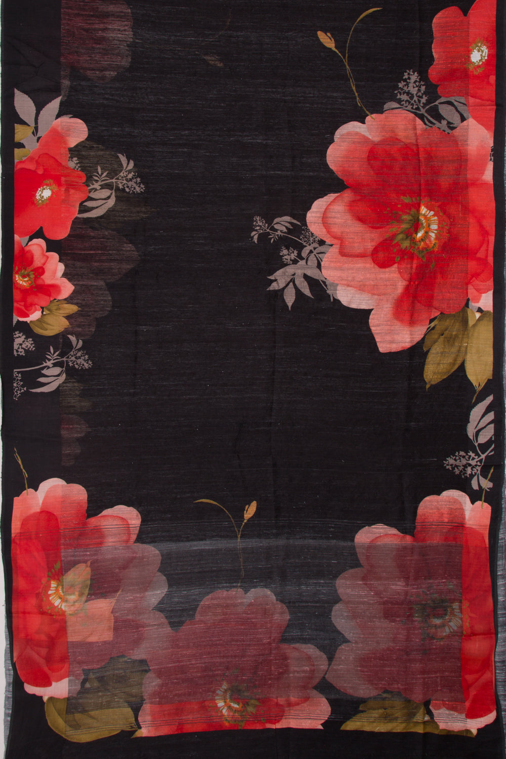 Matka Silk Floral Printed Black Saree