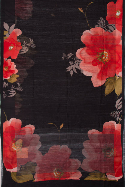 Matka Silk Floral Printed Black Saree