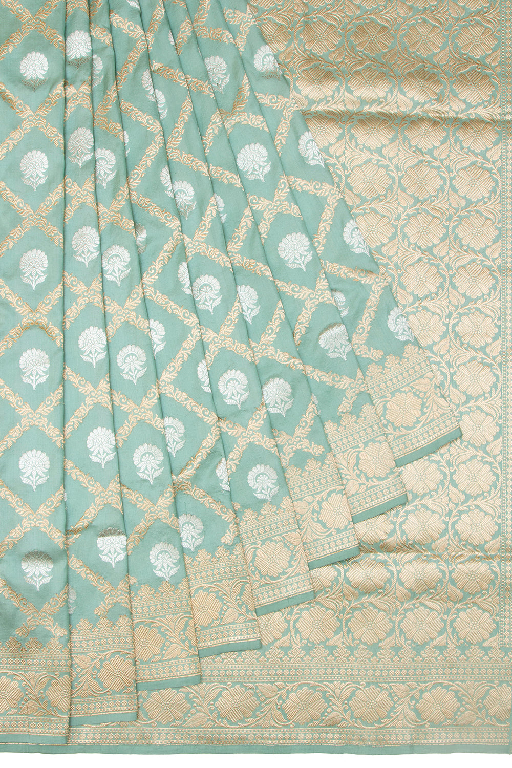 Banarasi Silk Jaal And Butta Opel Green Saree