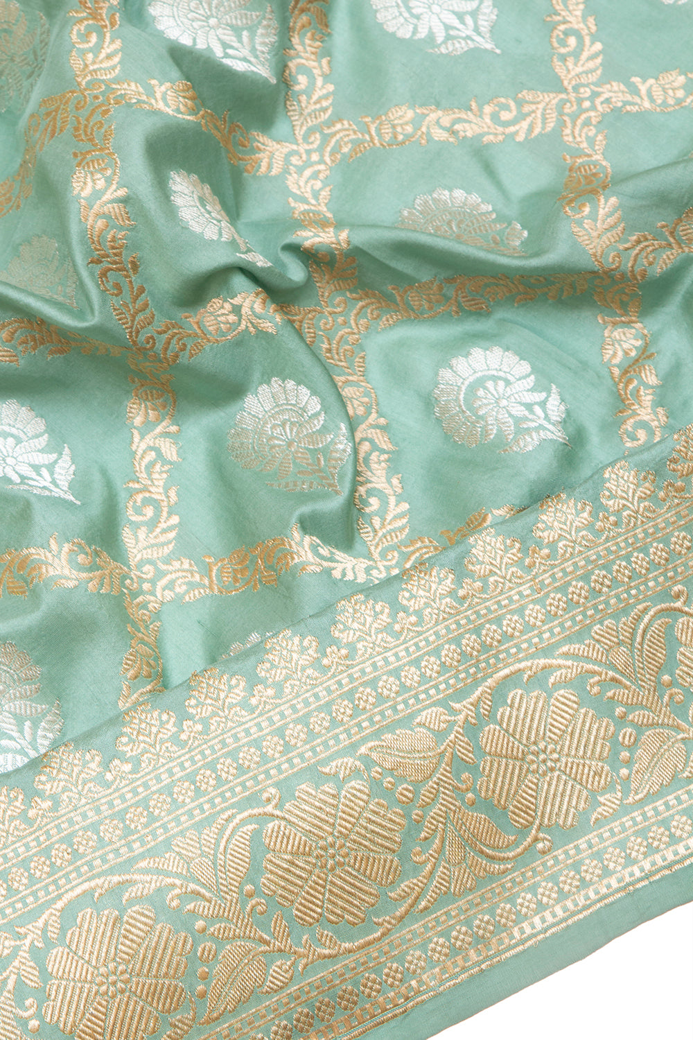 Banarasi Silk Jaal And Butta Opel Green Saree