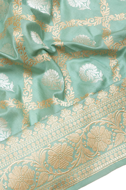 Banarasi Silk Jaal And Butta Opel Green Saree