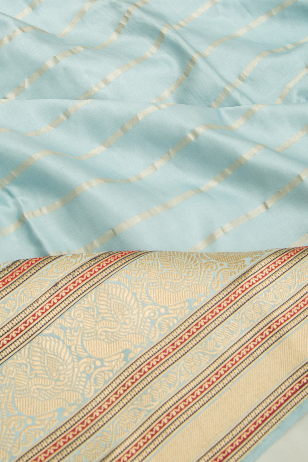 Banarasi Satin Horizontal Lines Blue Saree
