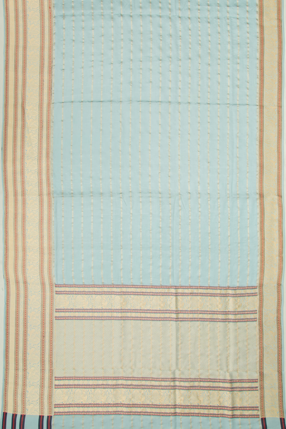 Banarasi Satin Horizontal Lines Blue Saree