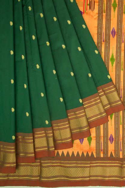 Paithani Silk Butta Dark Green Saree