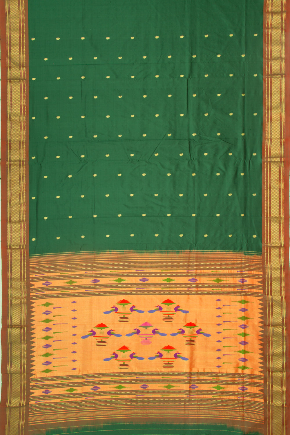 Paithani Silk Butta Dark Green Saree