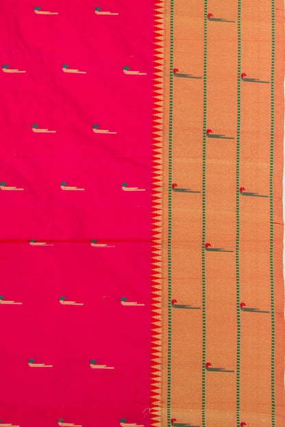 Soft Silk Paithani Inspired Butta Pink Saree With Triple Muniya Border