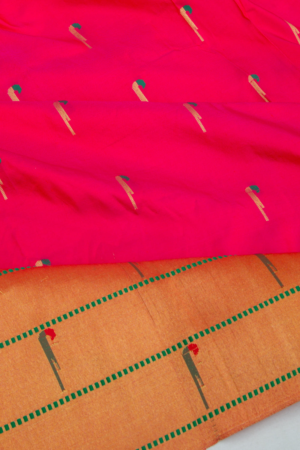Soft Silk Paithani Inspired Butta Pink Saree With Triple Muniya Border