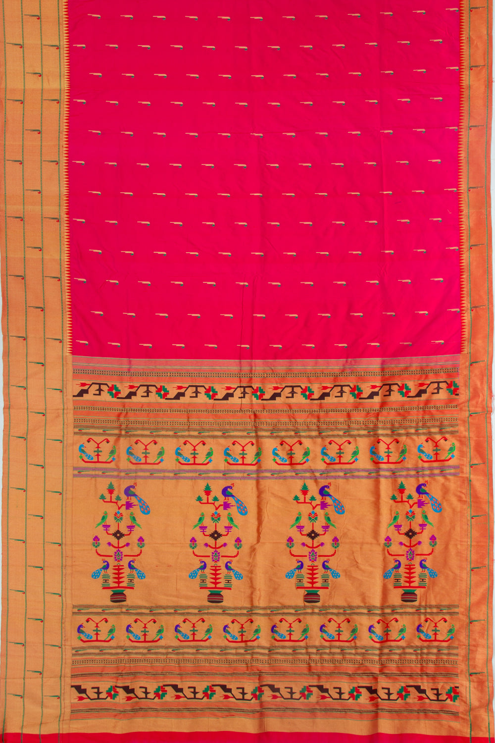 Paithani Soft Silk Butta Pink Saree With Triple Muniya Border