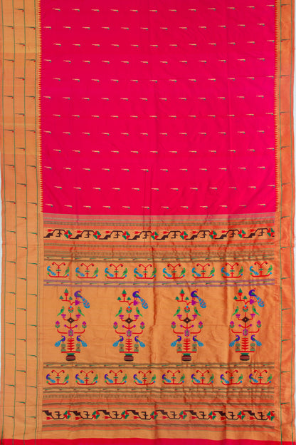 Paithani Soft Silk Butta Pink Saree With Triple Muniya Border