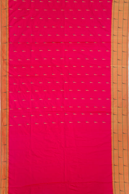 Soft Silk Paithani Inspired Butta Pink Saree With Triple Muniya Border