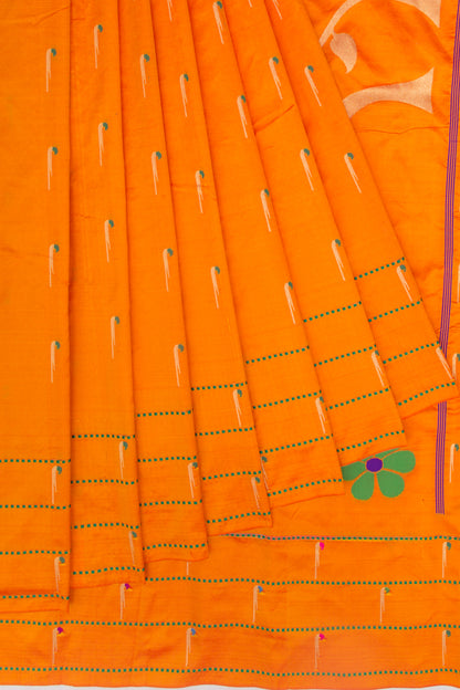 Paithani Soft Silk Butta Orange Saree With Triple Muniya Border
