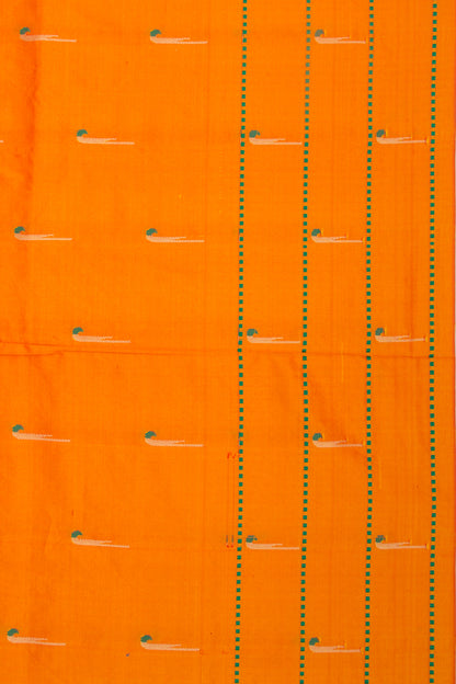 Soft Silk Paithani Inspired Butta Orange Saree With Triple Muniya Border