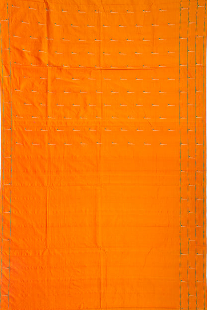 Soft Silk Paithani Inspired Butta Orange Saree With Triple Muniya Border