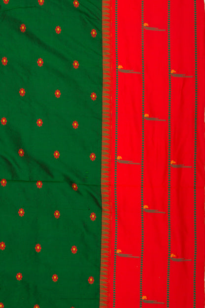 Soft Silk Paithani Inspired Butta Green SareeWith Triple Muniya Border