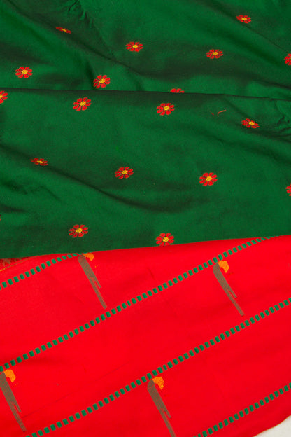 Soft Silk Paithani Inspired Butta Green SareeWith Triple Muniya Border