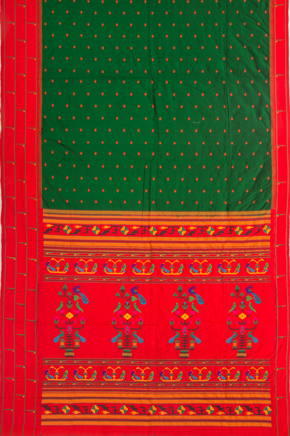 Paithani Soft Silk Butta Green SareeWith Triple Muniya Border
