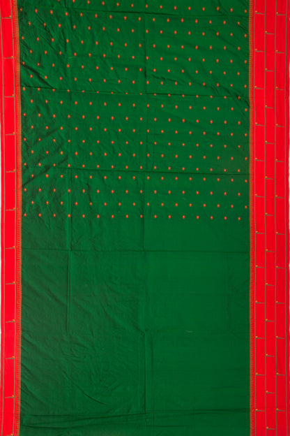 Soft Silk Paithani Inspired Butta Green SareeWith Triple Muniya Border