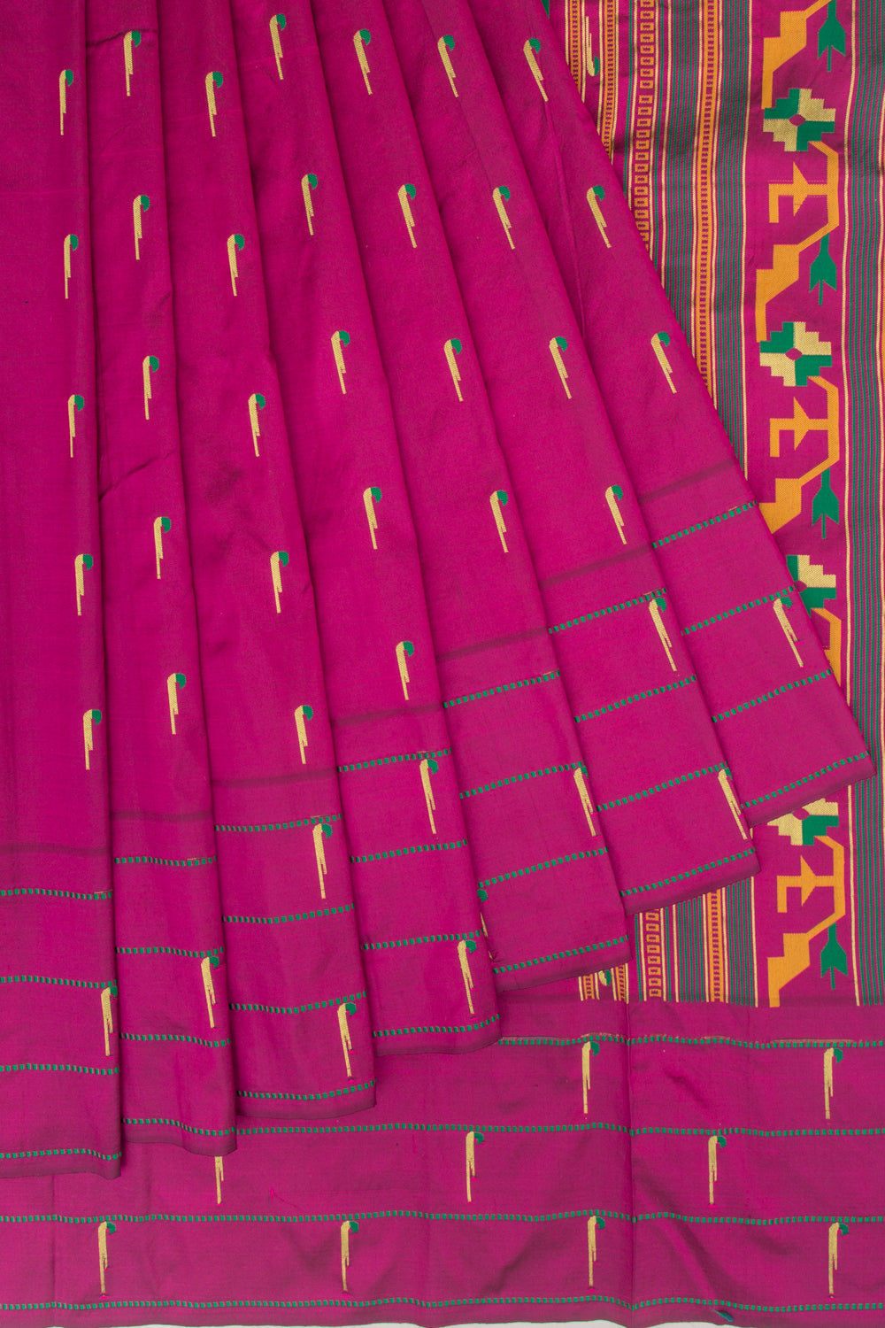 Paithani Soft Silk Butta Purple Saree With Triple Muniya Border