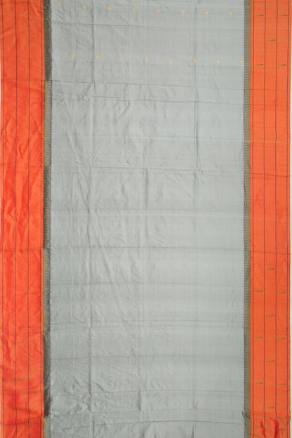 Soft Silk Paithani Inspired Butta Grey Saree With Triple Muniya Border