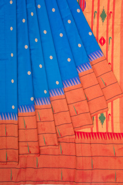 Paithani Soft Silk Butta Blue Saree With Triple Muniya Border
