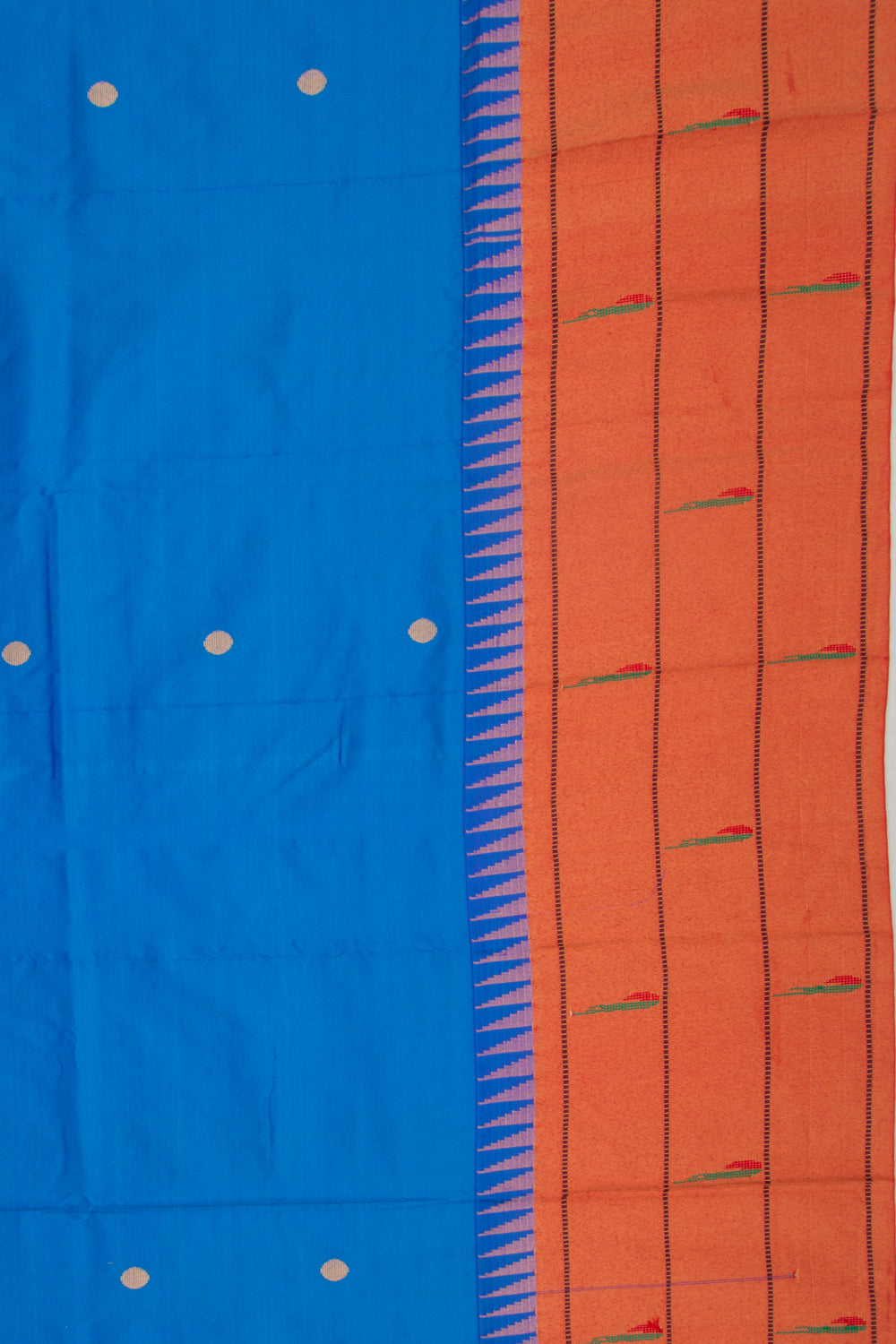 Soft Silk Paithani Inspired Butta Blue Saree With Triple Muniya Border