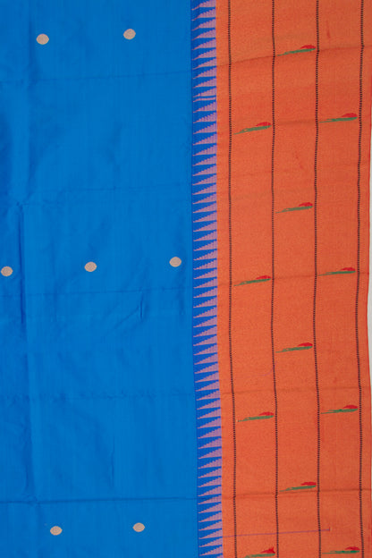 Soft Silk Paithani Inspired Butta Blue Saree With Triple Muniya Border