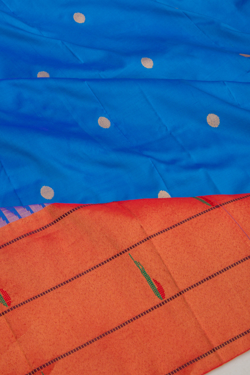 Soft Silk Paithani Inspired Butta Blue Saree With Triple Muniya Border