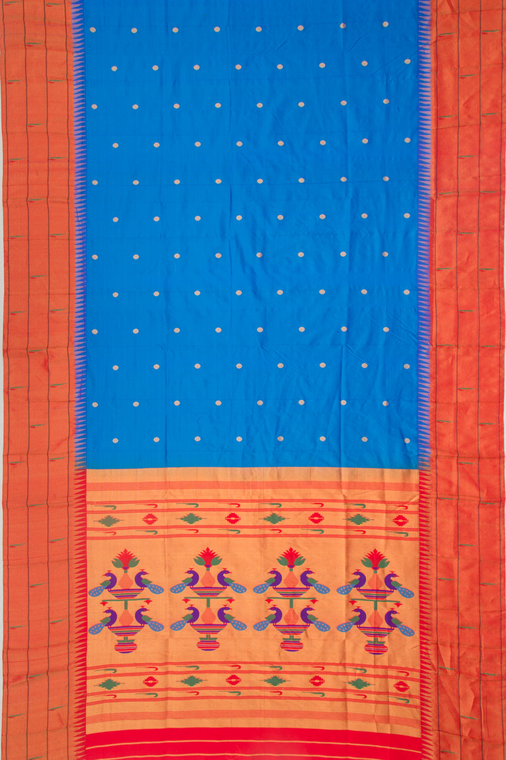 Paithani Soft Silk Butta Blue Saree With Triple Muniya Border