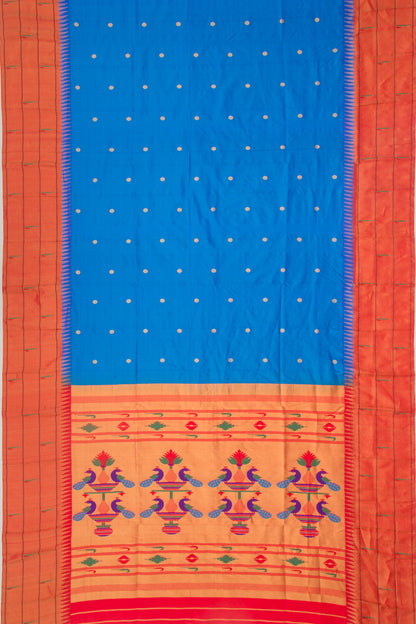 Paithani Soft Silk Butta Blue Saree With Triple Muniya Border