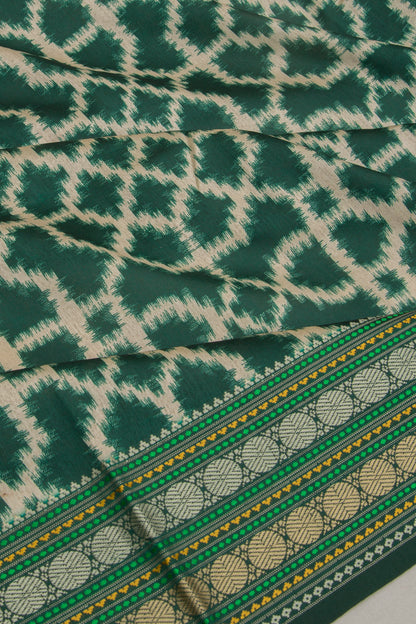 Soft Dupion Silk Printed Green Saree